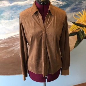 Max studio Brown “faux” suede snap up blouse